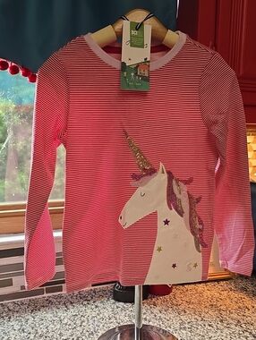 Joules Red & White Stripe Unicorn Long-Sleeve Tee Girls 6 Nwt